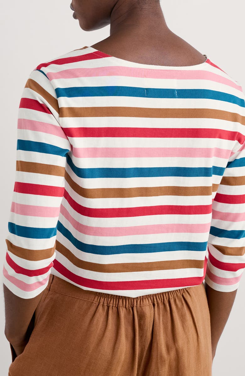 Seasalt Cornwall Sailor Stripe Three Quarter Sleeve Organic Cotton T-Shirt, Alternate, color, Quad Scallion Pink Sky