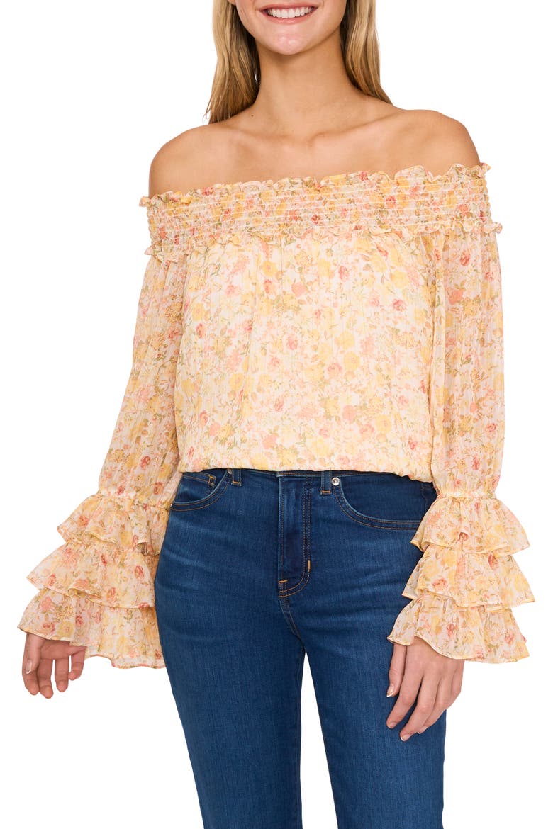 Floral Off the Shoulder Ruffle Top, Main, color, NEW IVORY