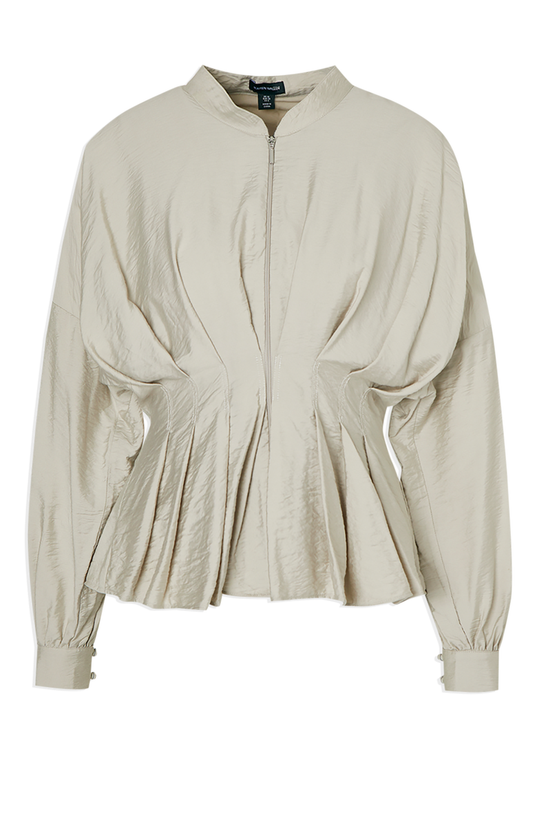 Karen Millen Pleated Detail Woven Jacket, Alternate, color, Stone