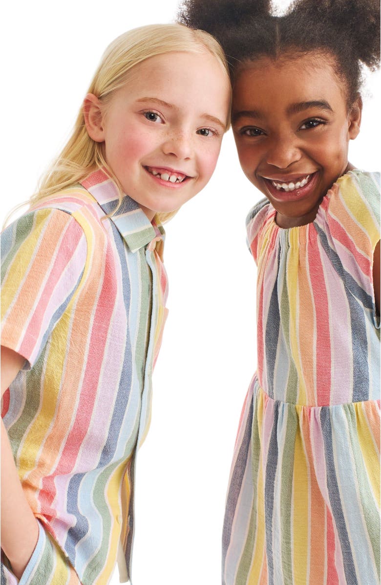 Primary Kids Cotton Gauze Button Down, Alternate, color, Rainbow Sunrise Stripe