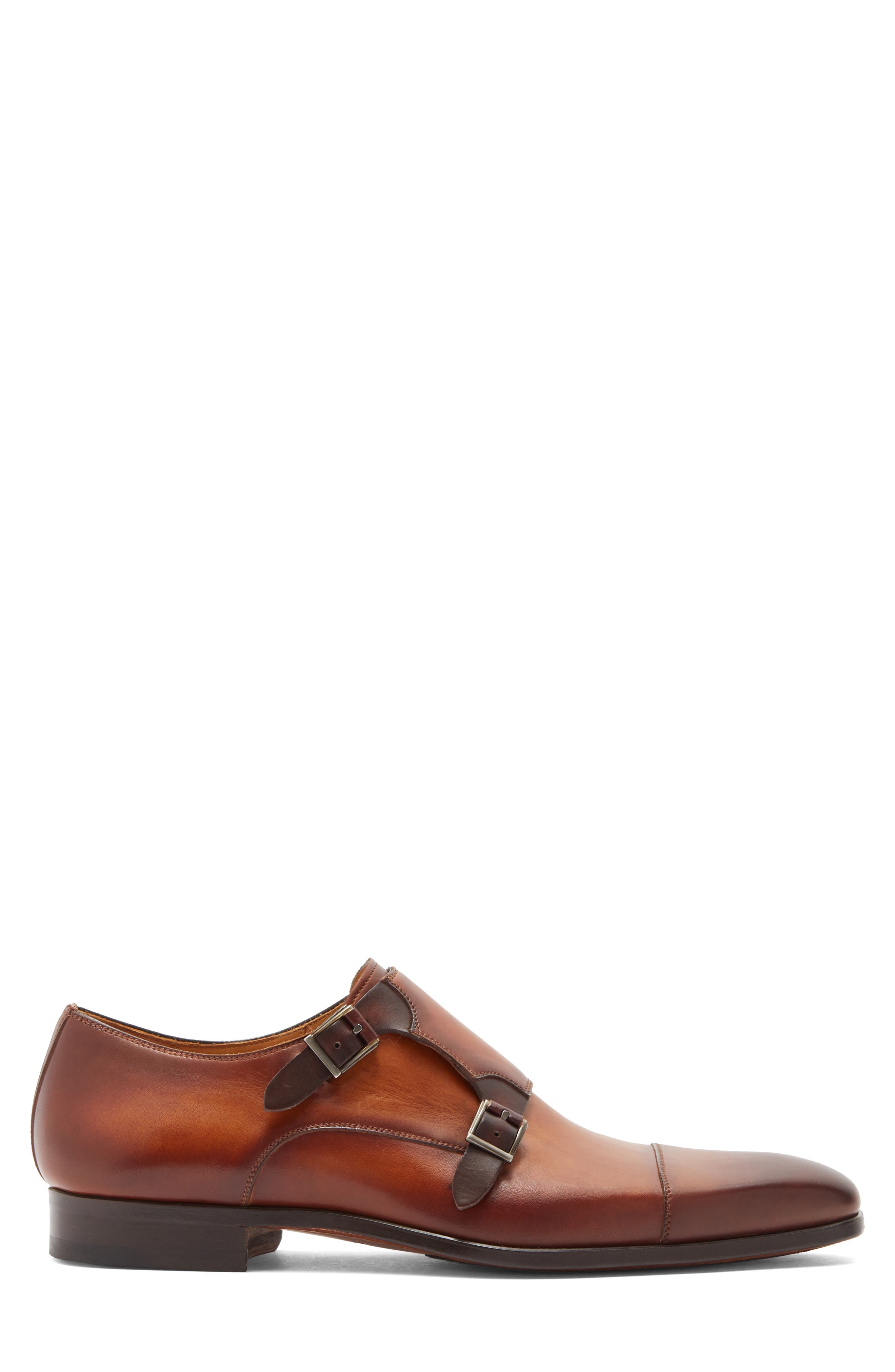 Cap Toe Monk Strap Shoe, Alternate, color, CUERO