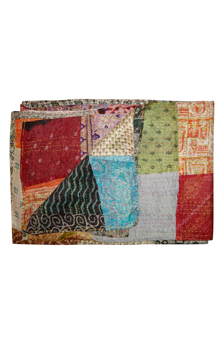 TAJ HOTEL Kantha Silk Throw Blanket, Main, color, Multi 5