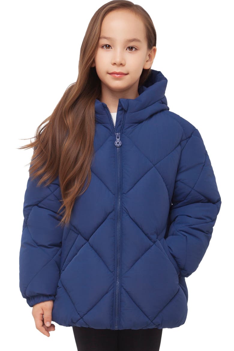 Kids' Charlotte Diamond Quilted Hooded Puffer Jacket, Main, color, Navy