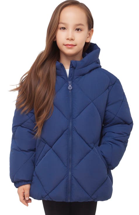 Kids' Charlotte Diamond Quilted Hooded Puffer Jacket