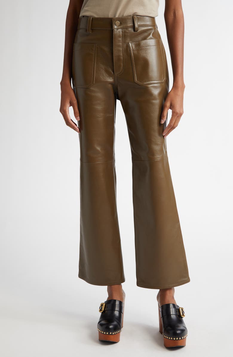 Chloé Ankle Bootcut Leather Pants, Main, color, 