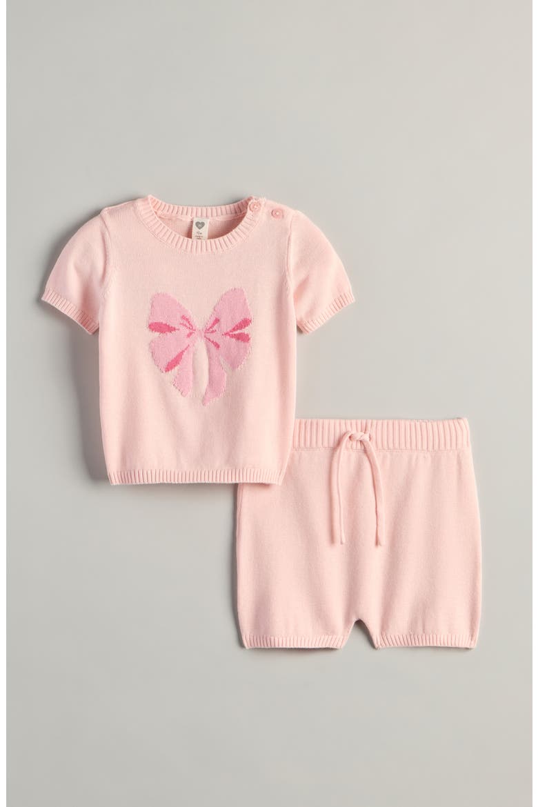 Intarsia Bow Sweater & Shorts Set, Main, color, PINK BALM BOW
