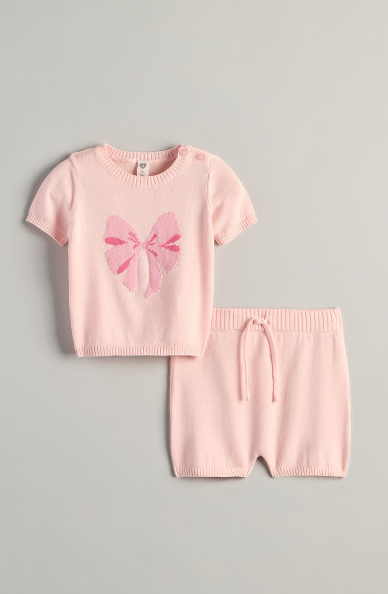 Nordstrom Intarsia Bow Sweater & Shorts Set, Main, color, Pink Balm Bow