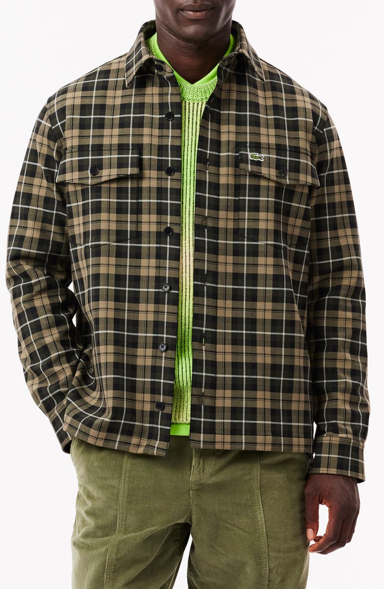 Lacoste Oversize Plaid Flannel Button-Up Overshirt, Main, color,