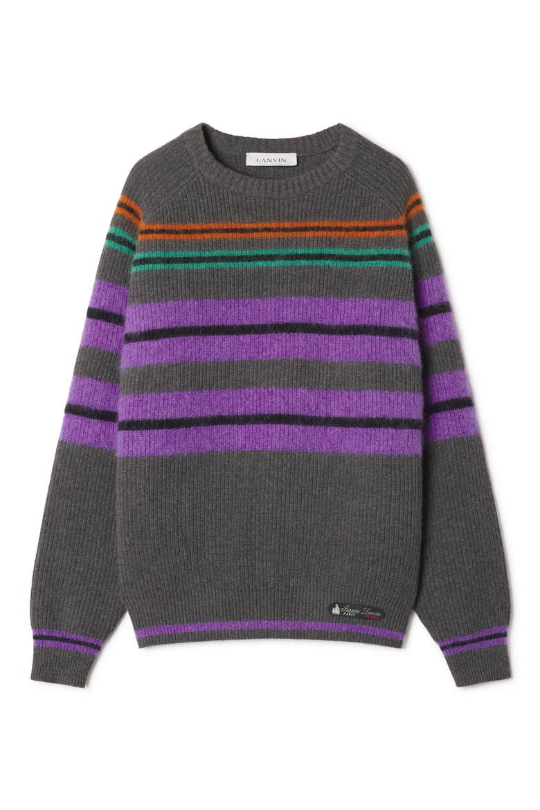 Striped Sweater In Wool And Cashmere, Alternate, color, Charcoal