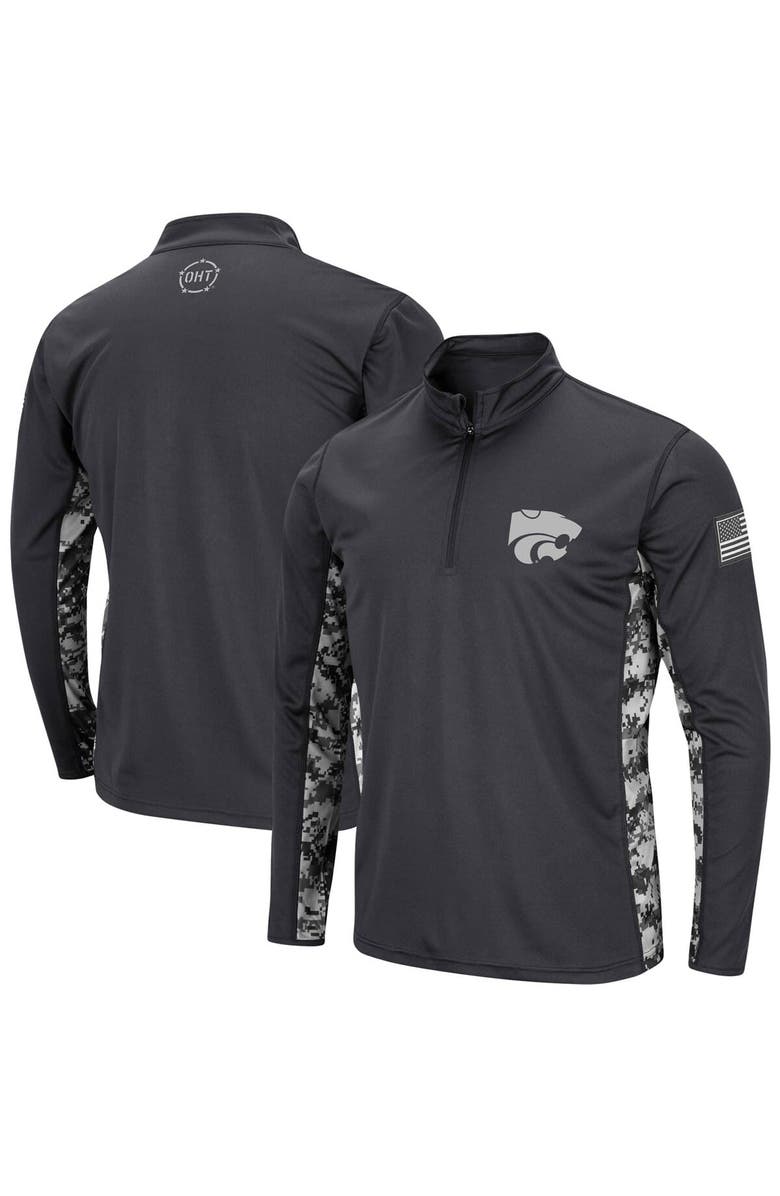 COLOSSEUM Men's Colosseum Charcoal Kansas State Wildcats OHT Military Appreciation Digital Camo Lightweight Quarter-Zip Pullover, Main, color, Charcoal