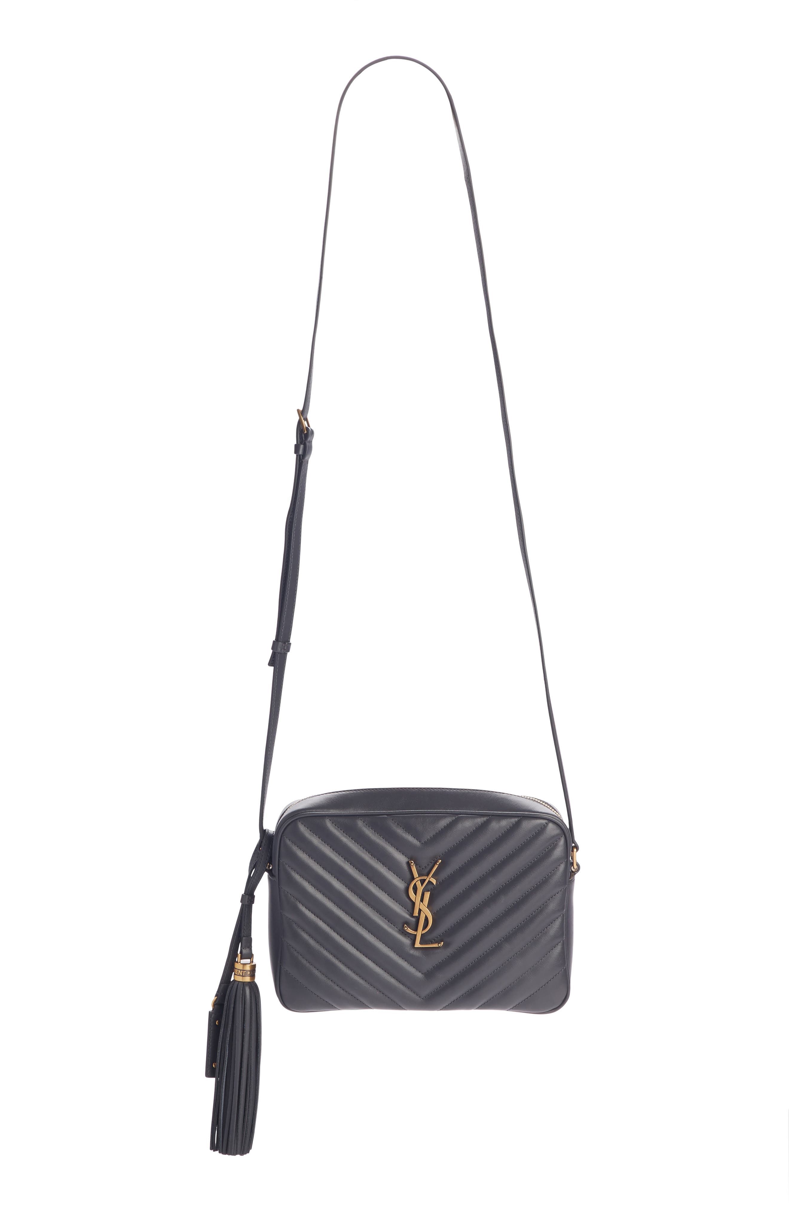 Lou Matelassé Leather Camera Bag, Main, color, DARK SMOG
