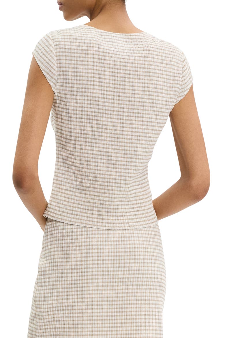 Gingham Crinkle Cap Sleeve Top, Alternate, color, TAUPE MULTI