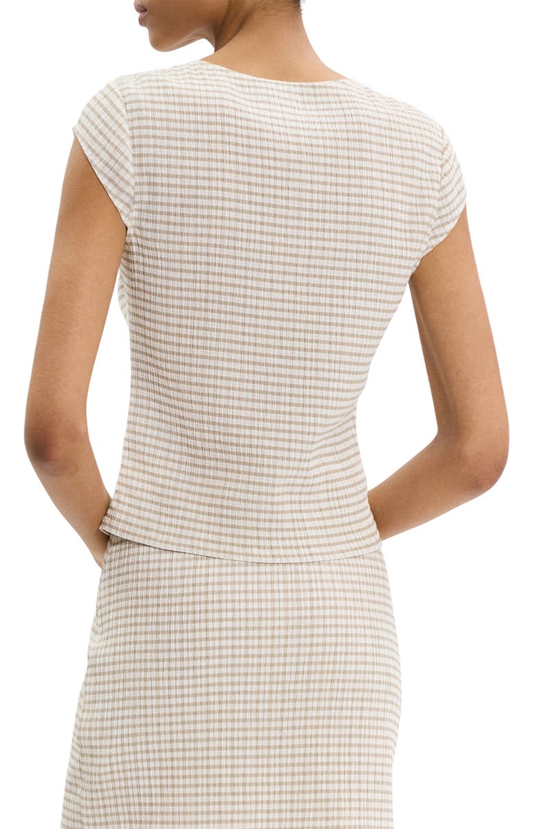 Theory Gingham Crinkle Cap Sleeve Top, Alternate, color, Taupe Multi