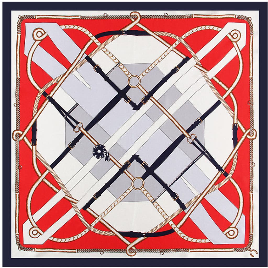 Silksilky Pure Silk Printed Designer Square Scarf In Red