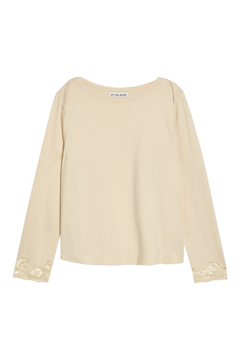 Boat Neck Top with Lace Cuffs, Alternate, color, PARCHMENT