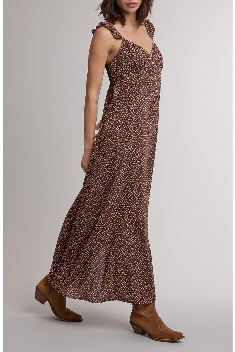Floral Ruffle Strap Maxi Dress, Alternate, color, ESPRESSO/ ROSE