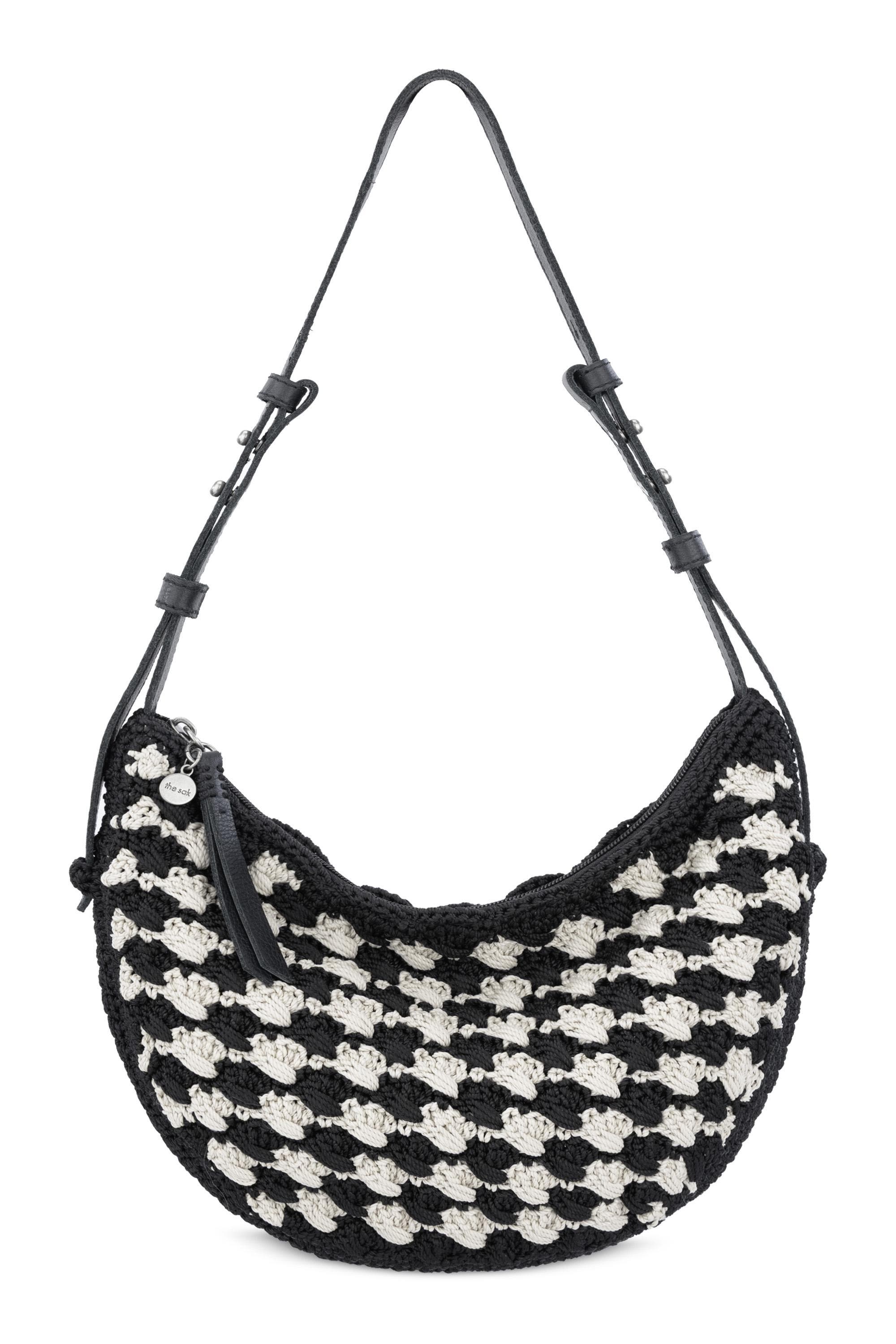 Tess Shoulder Bag Hand Crochet, Main, color, Black Ecru Shell
