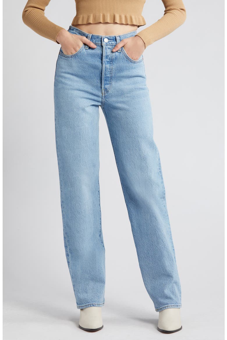 Ribcage High Waist Straight Leg Jeans, Alternate, color, SAMBA TANGO LIGHT