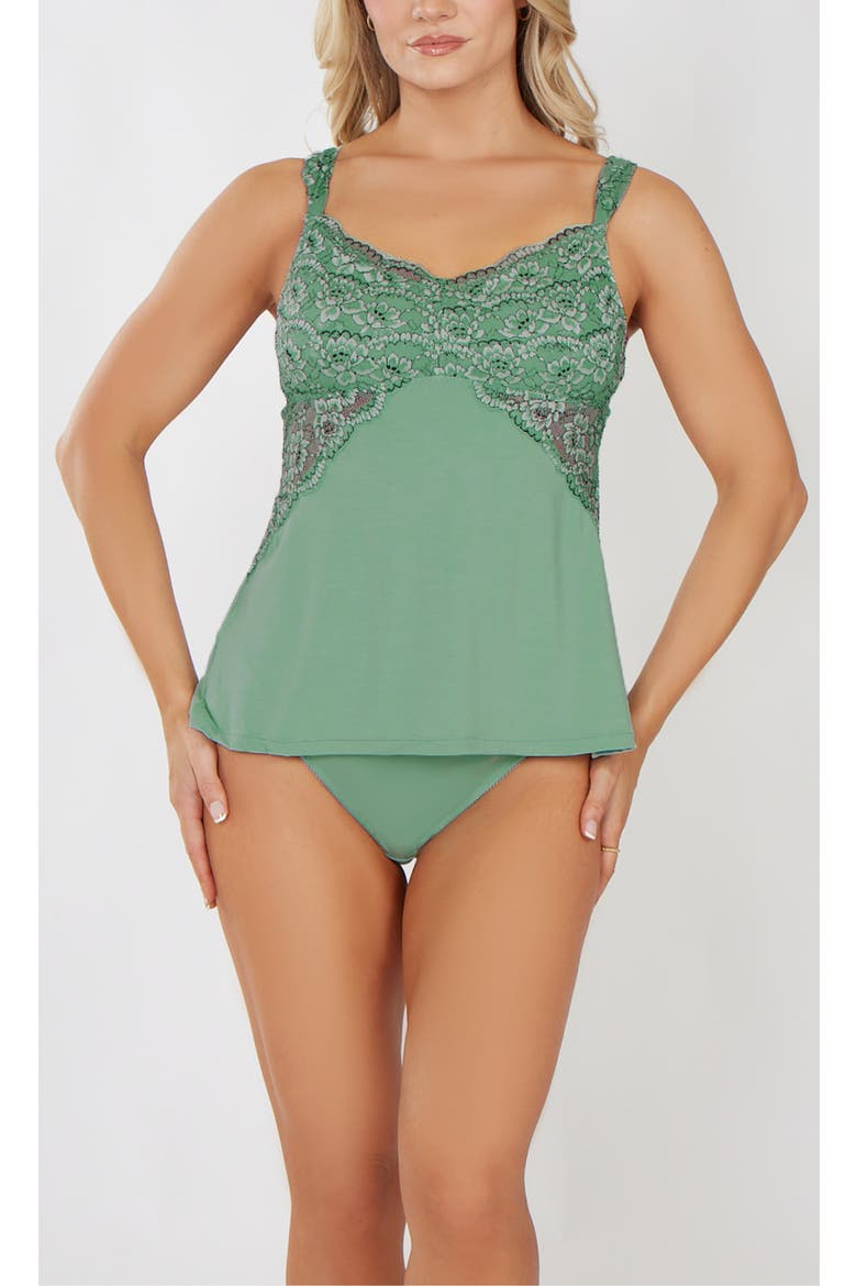 Lace Overlay Modal Cami and Brief Set, Main, color, Mint
