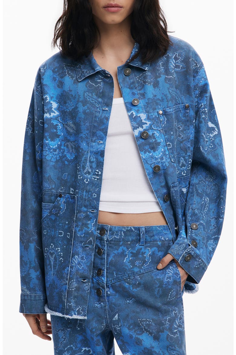 Floral Print Denim Jacket, Main, color, LIGHT BLUE