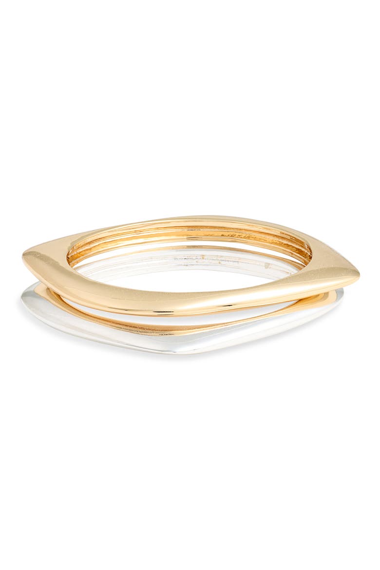 Set of 2 Angled Bangles, Main, color, GOLD- SILVER