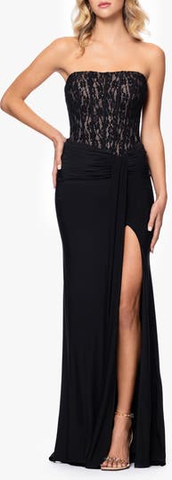 Sequin Lace Bodice Strapless Gown