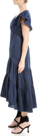 Flutter Sleeve Satin Midi Dress