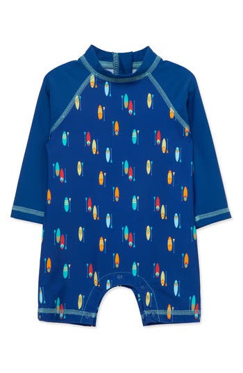 Shop Little Me Surf One-piece Rashguard Swimsuit In Blue