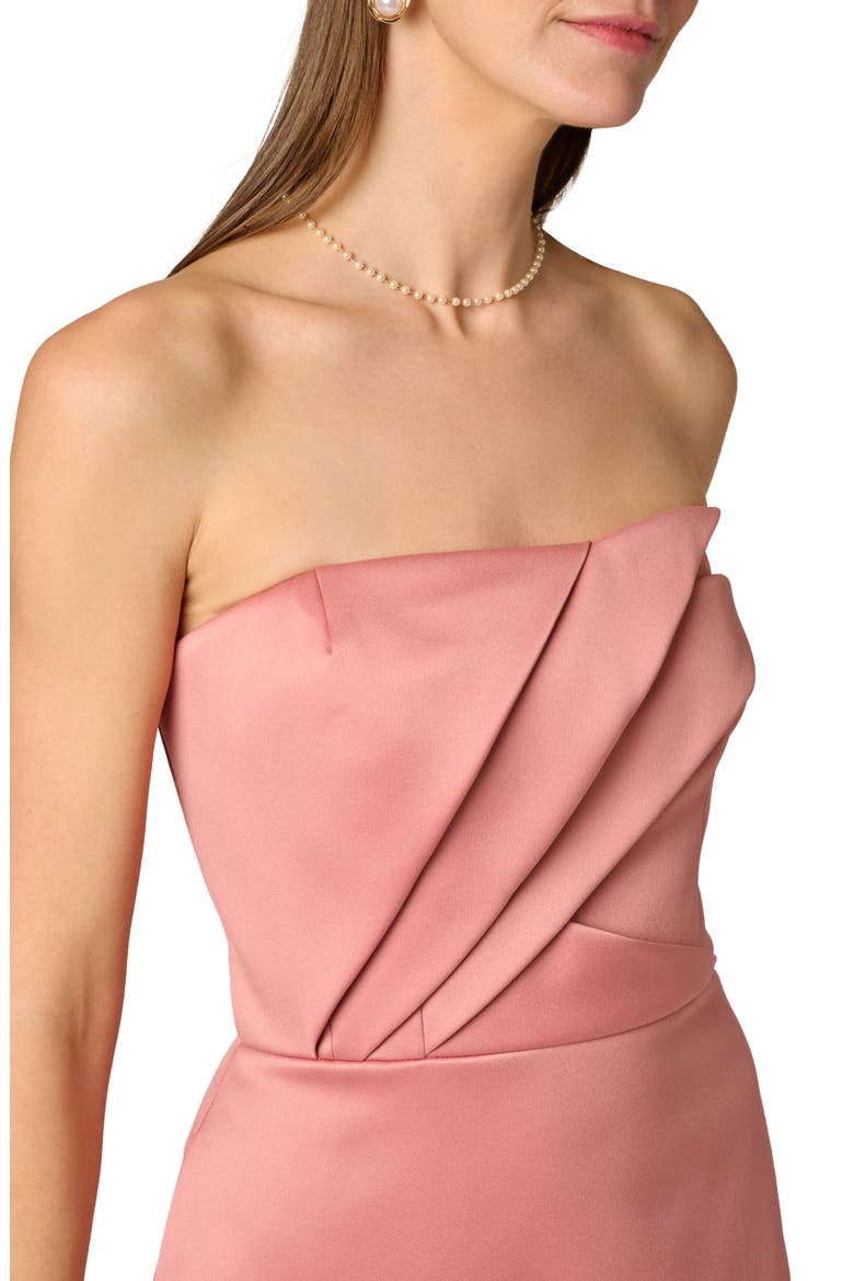 Pleat Detail Strapless Duchess Satin Column Gown, Alternate, color, ROSE
