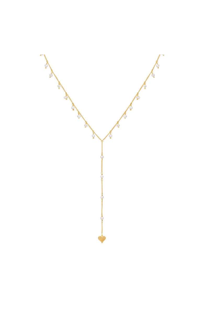 Karma and Luck Timeless Love Heart Pearl Lariat Necklace, Main, color, Gold/White