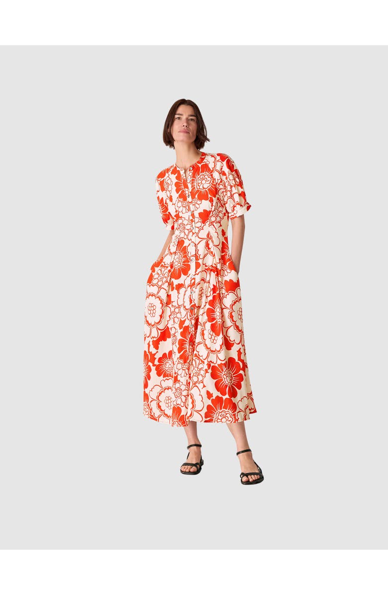 Whistles Short Sleeve Bloom Floral Midi Dress, Main, color, Red/Multi