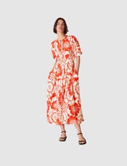 Whistles Short Sleeve Bloom Floral Midi Dress