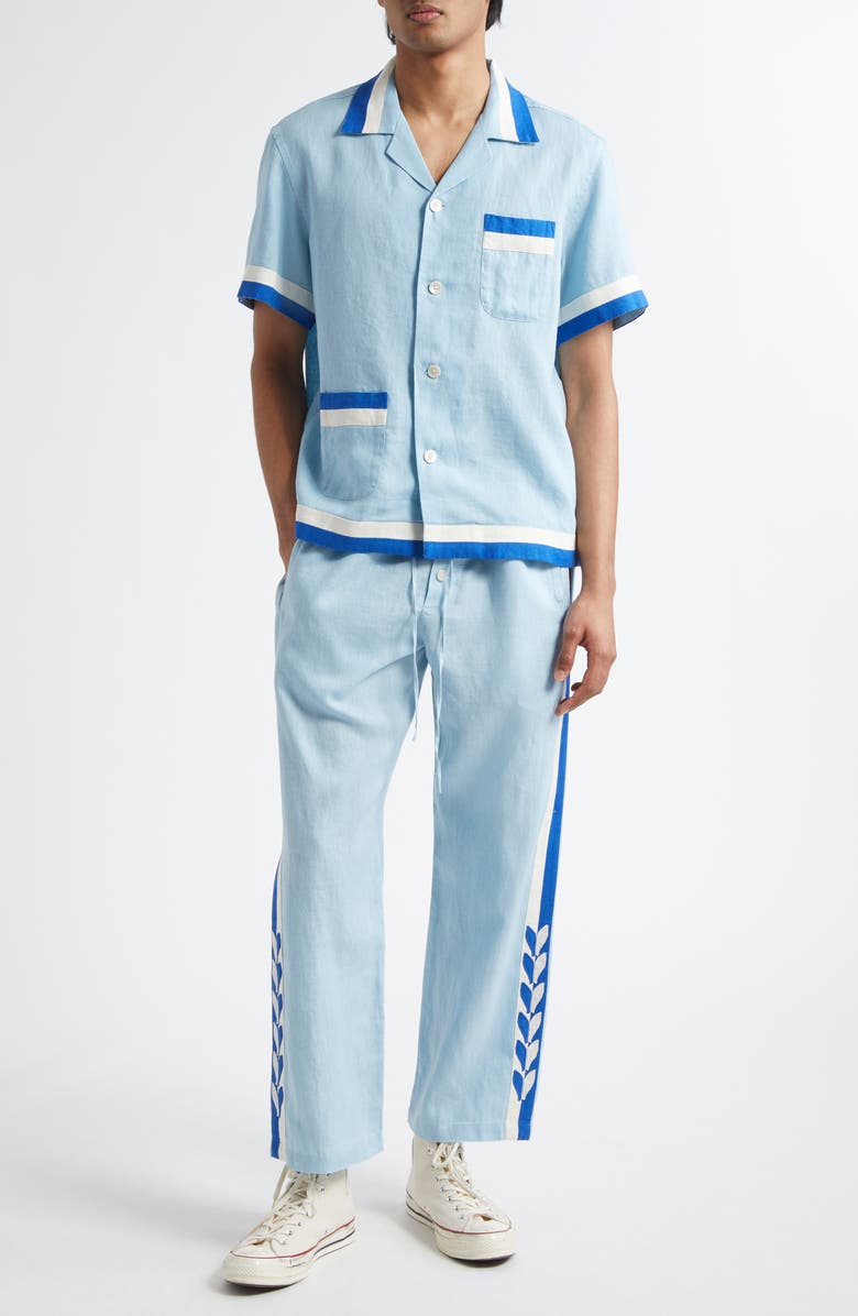 Bode Seedling Stripe Pajama Pants, Alternate, color, White/ Blue