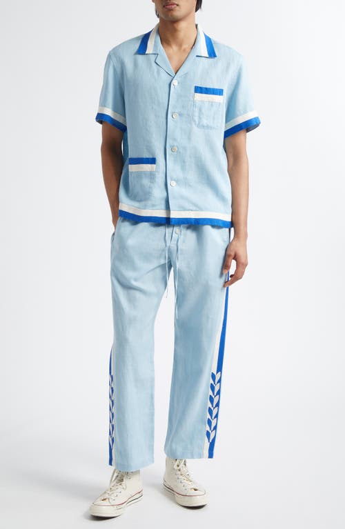 Bode Seedling Stripe Pajama Pants In White/blue
