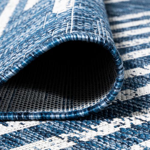Jonathan Y Zolak Berber Stripe Geometric Indoor/outdoor Area Rug In Blue/ivory
