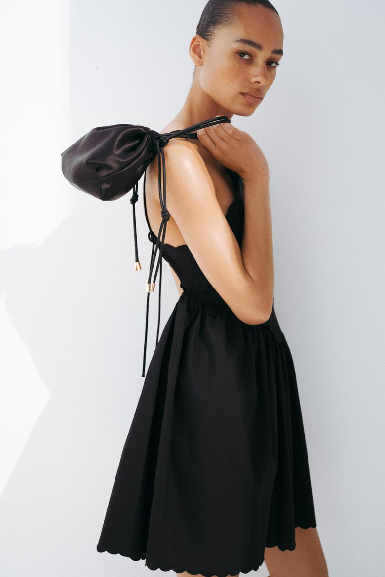 Flared-skirt Dress With Eyelet Embroidery, Alternate, color, Black