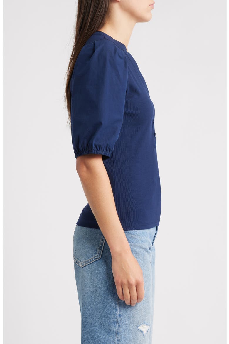 Puff-Sleeve Henley Knit Top, Alternate, color, MIDNIGHT NAVY