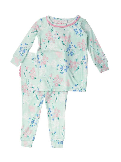 Rufflebutts Softsnooze Toddler Girls Ruffle Long Sleeve Pajama Set In Mint Meadow