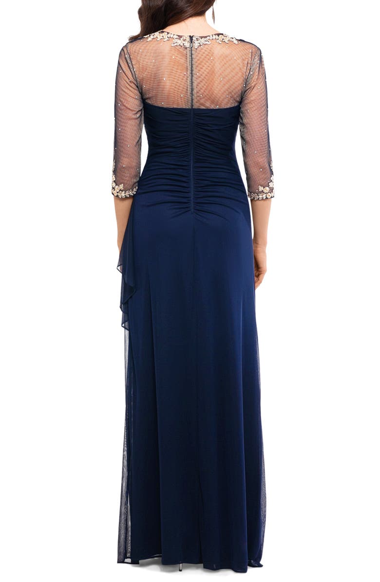 Xscape Evenings Xscape Embellished Illusion Sleeve Ruched Gown, Alternate, color, 