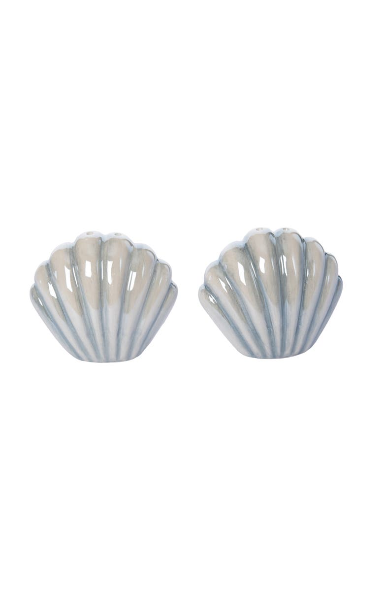 Transpac Dolomite Seashell Salt and Pepper Set of 2 Blue for Spring Serving and Entertaining, Alternate, color, Multicolored