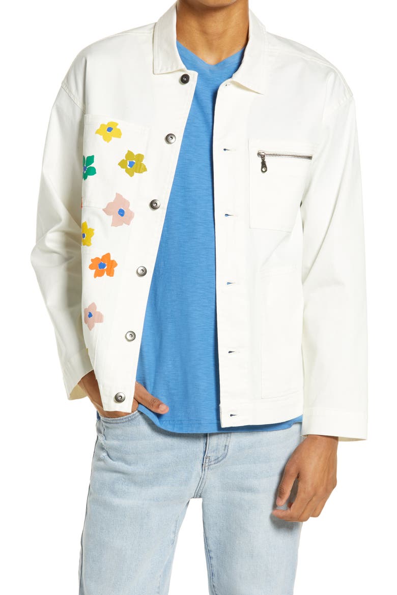Cristina Martinez Stretch Twill Utility Jacket, Alternate, color, IVORY FLOWER POP
