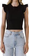 Free the Roses Ruffle Shoulder Cotton Blend Knit Top