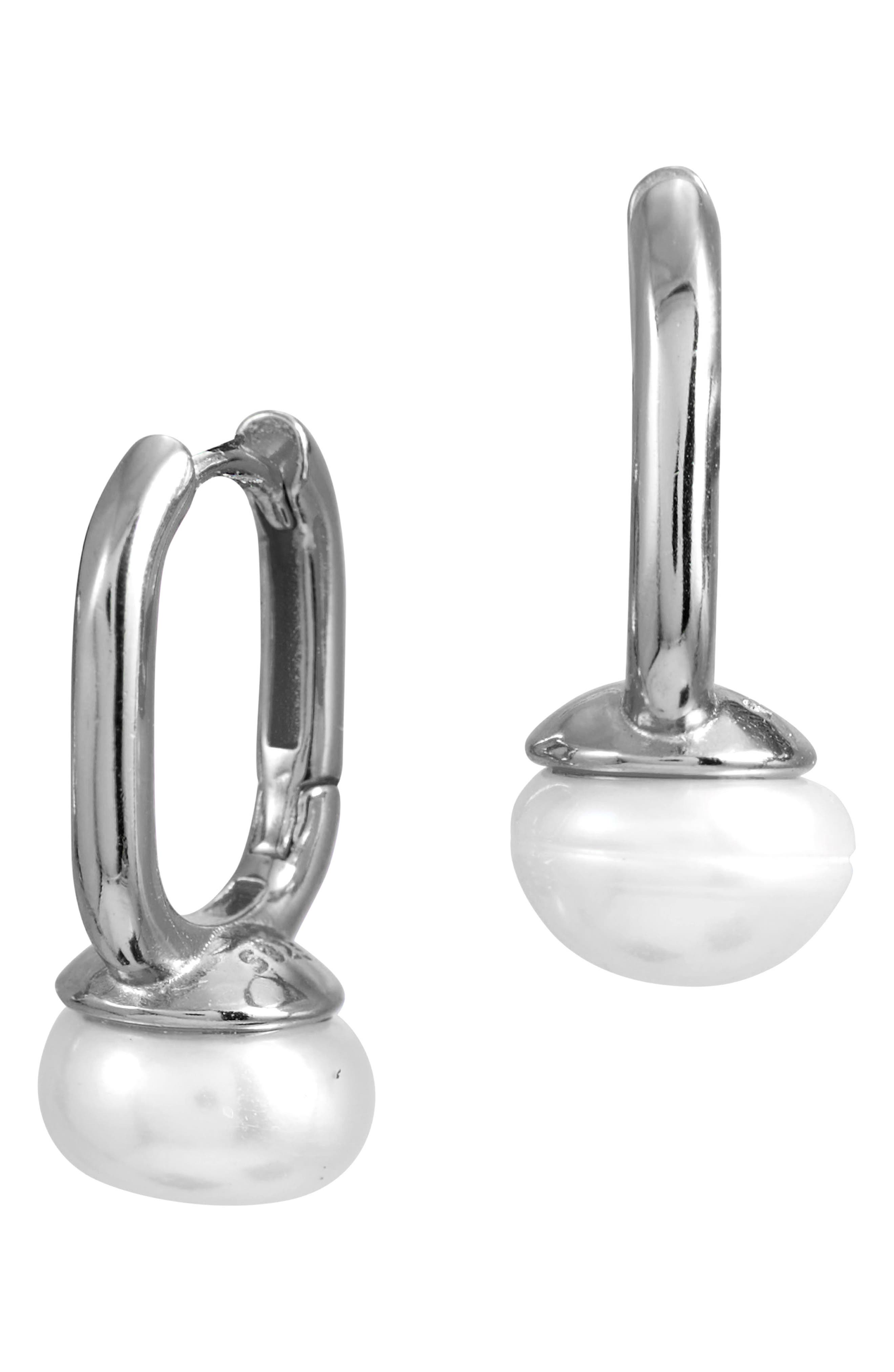 SAVVY CIE JEWELS Sterling Silver Cultured Freshwater Pearl Hoop Earrings