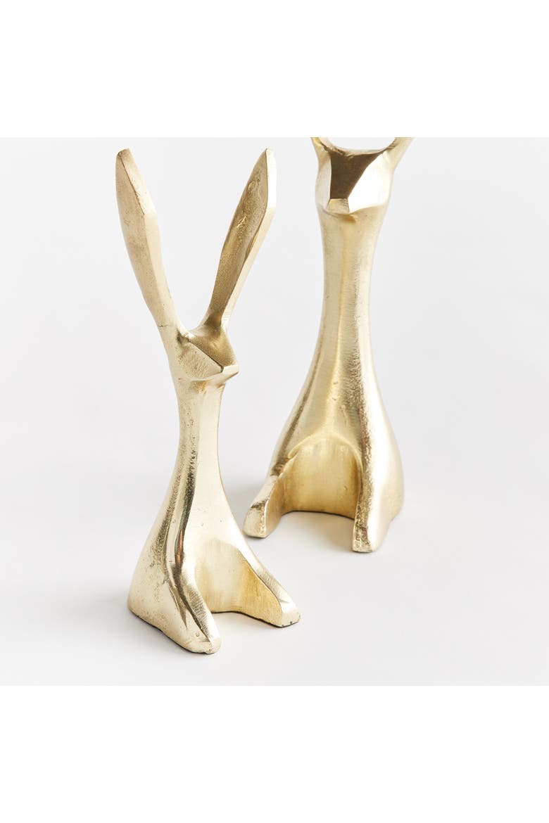11.75" Decorative Long Ear Spring & Easter Gold Jackrabbit Figurines Set of 2, Alternate, color, Gold