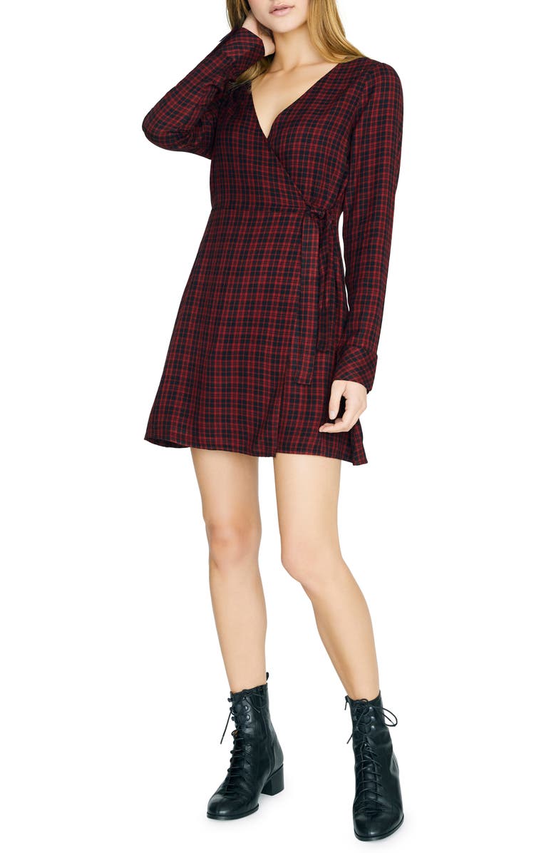 Sanctuary Sancturay Upbeat Plaid Long Sleeve Wrap Dress, Main, color,