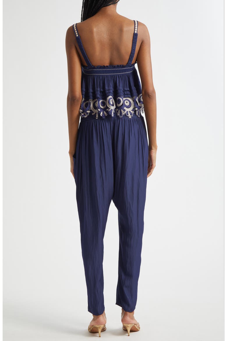 Monica Smocked Waist Sleeveless Jumpsuit, Alternate, color, SPRING NAVY