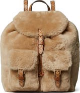Tory Burch T Monogram Genuine Shearling Backpack