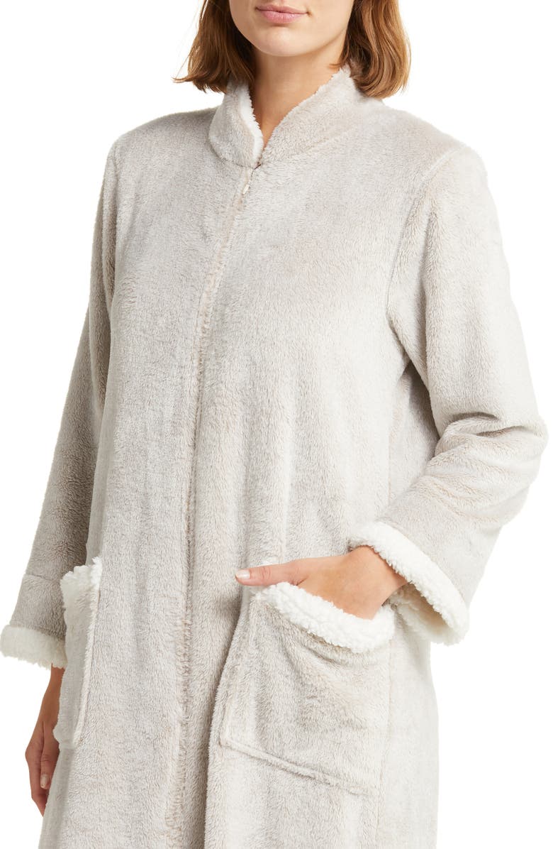 Natori Frosted Faux Shearling Zip-Up Robe, Alternate, color,