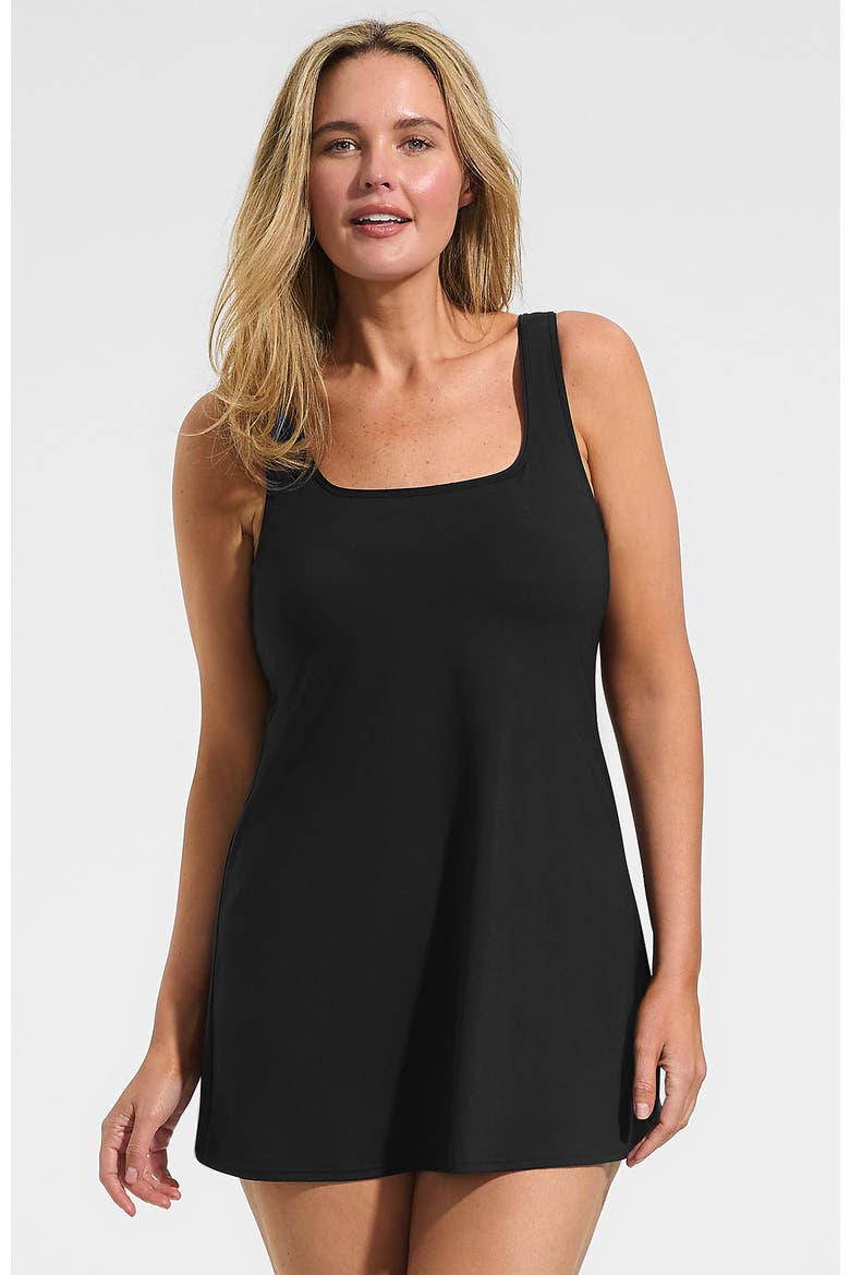 Plus Size Scoop Neck Mini Swim Dress Swimsuit, Main, color, Black