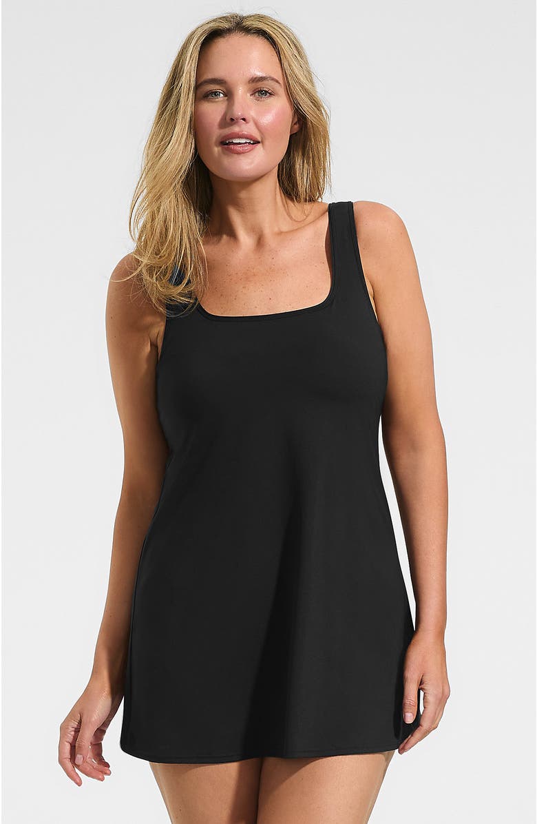 Lands' End Plus Size Scoop Neck Mini Swim Dress Swimsuit, Main, color, Black